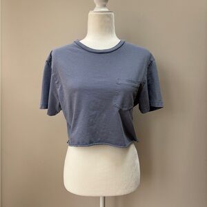 J. Crew Dusty Blue Pocket Crop Top T-Shirt